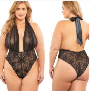 Lingerie: Plus Size Black Lace and Mesh Teddy